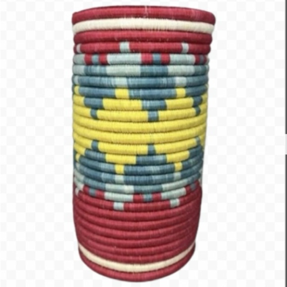 Handmade Fair trade Bohemian Vase coil Woven Colorful Boho native container Tall